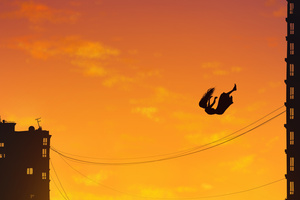 Girl Jumping Between Buildings At Sunset (1024x768) Resolution Wallpaper