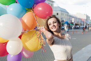 Girl Mood Smile Balloon Outdoors 8k Wallpaper