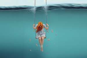 Girl On Swing Underwater (2560x1080) Resolution Wallpaper