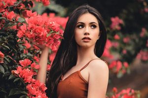 Girl Outdoors Posing With Flowers