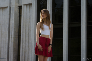Girl Outdoors Red Skirt 4k (1366x768) Resolution Wallpaper