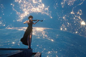 Girl Playing Violin In Space 4k Wallpaper