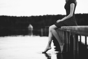 Girl Sitting Alone Monochrome