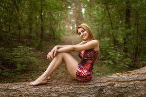 Girl Smiling Outdoors Forest (1336x768) Resolution Wallpaper