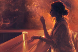 Girl Smoking Artwork (320x240) Resolution Wallpaper