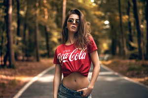 Girl Sunglasses Coca Cola Dress 4k Wallpaper