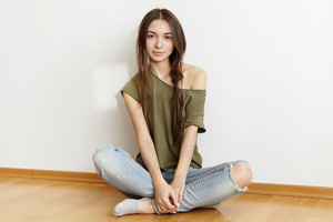 Girl Torn Jean Olive Green And Denim (1366x768) Resolution Wallpaper