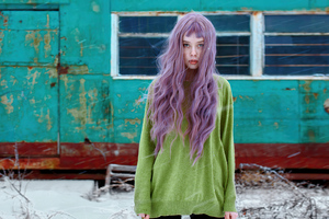 Girl Violet Hairs Snow Outdoor 4k (1366x768) Resolution Wallpaper