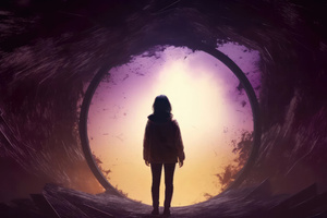 Girl Walking Through Portal (1400x900) Resolution Wallpaper