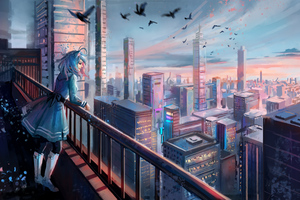 Girl Watching Cityscape Watching (1600x1200) Resolution Wallpaper