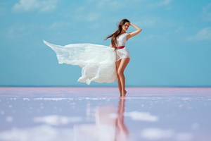 Girl White Dress Brunette Salt Lakes (2932x2932) Resolution Wallpaper