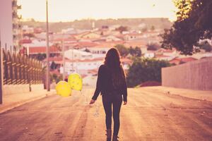 Girl With Balloon Walking Away Wallpaper