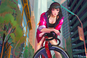 Girl With Bicycle (320x240) Resolution Wallpaper
