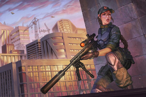 Girl With Big Gun Artwork (1366x768) Resolution Wallpaper