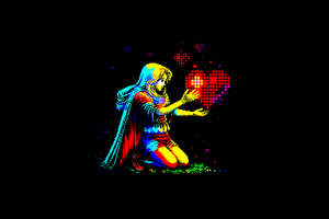 Girl With Big Heart Pixel Art 4k Wallpaper