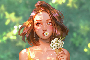 Girl With Daisy Flowers