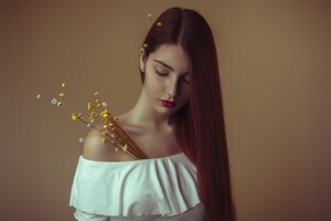 Girl With Flower Long Hair (1336x768) Resolution Wallpaper