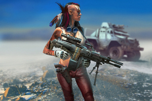 Girl With Gun Truck (2560x1440) Resolution Wallpaper