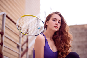 Girl With Racket In Tennis Court Wallpaper