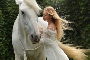 Girl With White Horse 5k (1920x1080) Resolution Wallpaper
