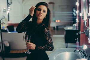 Girl With Wine (5120x2880) Resolution Wallpaper