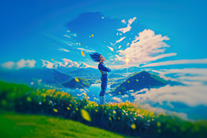 Goku Facing The Horizon (2048x1152) Resolution Wallpaper