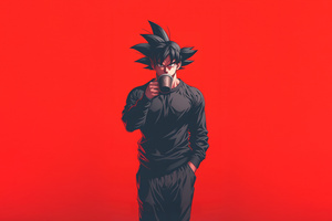 Goku Recharging With Coffee (2048x2048) Resolution Wallpaper