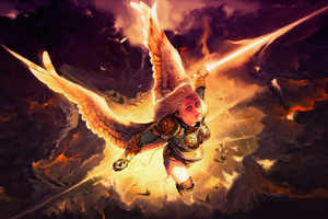 Gold Angel Fantasy Girl With Wings 4k (2880x1800) Resolution Wallpaper