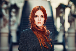 Gorgeous Redhead Girl With Flowing Hair And Beautiful Eyes Wallpaper