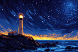 Guiding Light Lighthouse Under The Stars (2880x1800) Resolution Wallpaper