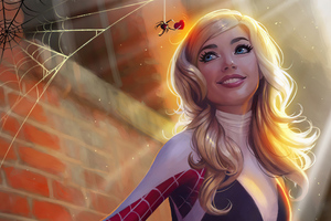 Gwen Stacy And The Little Spider (1152x864) Resolution Wallpaper