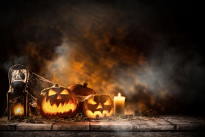 Halloween Candle And Pumpkins