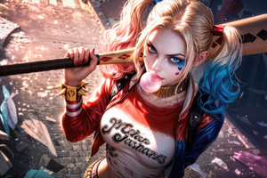 Harley Quinn Anarchy With A Grin (320x240) Resolution Wallpaper