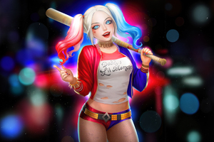 Harley Quinn Cackling Chaos (1360x768) Resolution Wallpaper
