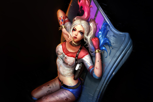 Harley Quinn Chilling With Chaos Wallpaper