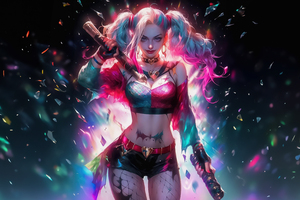 Harley Quinn Vibrant Vengeance (1366x768) Resolution Wallpaper