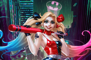 Harley Quinn With Baseball Comic Art 4k Wallpaper