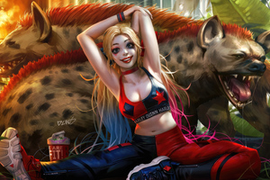 Harley Quinn With Hyenas 5k Wallpaper