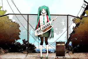 Hatsune Miku Cyan Hair Standing With Guitar 4k