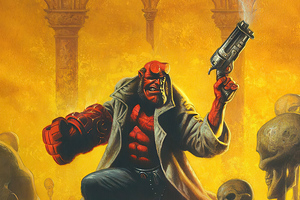 Hellboy Gun Up (2048x1152) Resolution Wallpaper