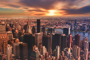 High Angle View Of Cityscape Against Cloudy Sky New York (1360x768) Resolution Wallpaper