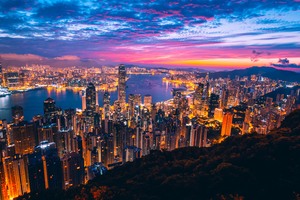 Hong Kong City View Buildings Light Night Wallpaper