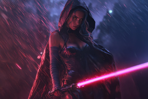 Hooded Sith Lord With Red Lightsaber (1024x768) Resolution Wallpaper