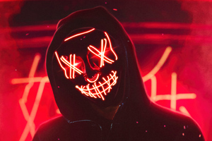 Hoodie Boy With Red Neon Mask (2048x2048) Resolution Wallpaper