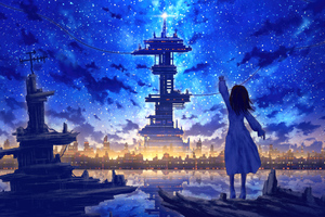 Hopeful Hellos Anime Girl Waving At The Shadow Of Progress Wallpaper