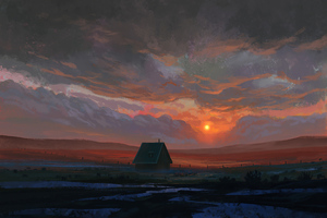 House Alone Painting 4k (1360x768) Resolution Wallpaper