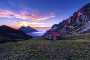 House In The Mountains Sunlight Nature Landscape (1920x1080) Resolution Wallpaper
