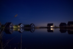 Houses At Lake Water Starry Night 5k