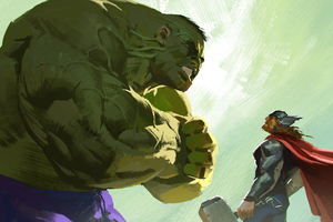 Hulk And Thor Artwork (2048x1152) Resolution Wallpaper