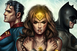 Illustration Of Wonder Woman Superman And Batman From Batman V Superman Wallpaper